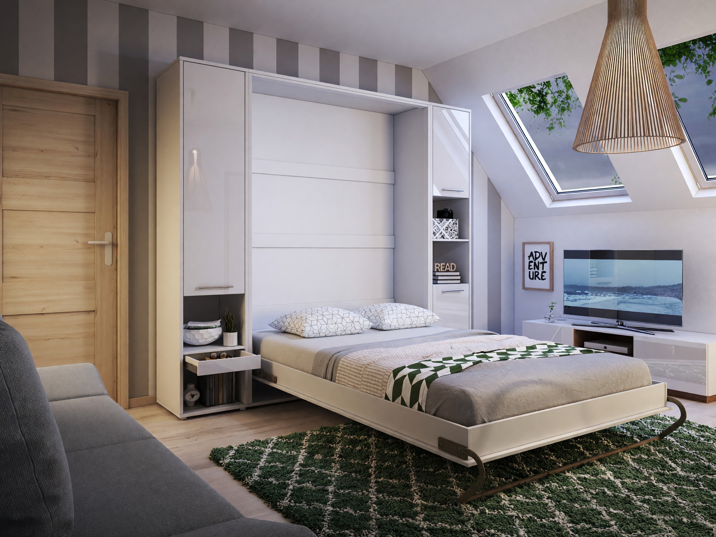 Lit escamotable Concept Pro Lenart III (Blanc + Blanc brillant)