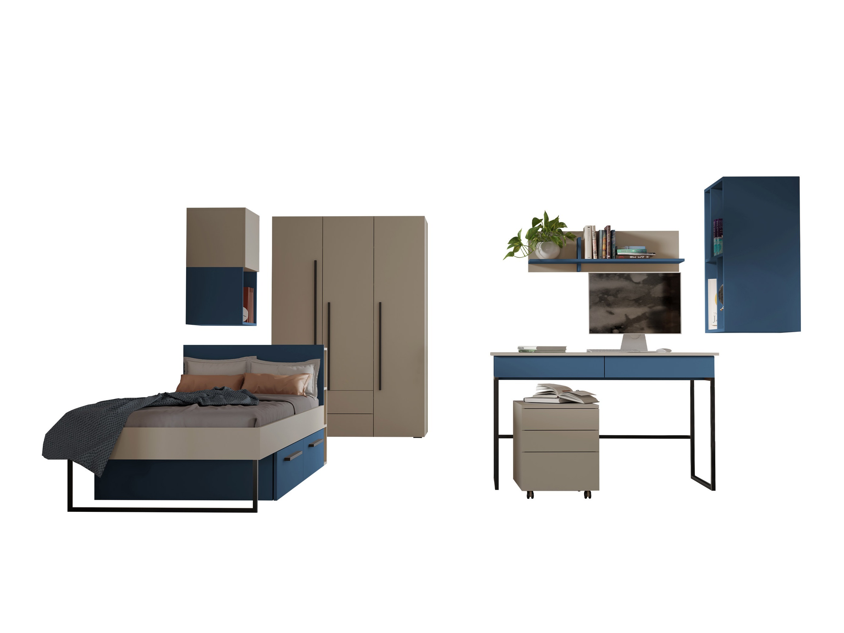 Chambre enfant complète Etruva 119 (Cachemire + Bleu)