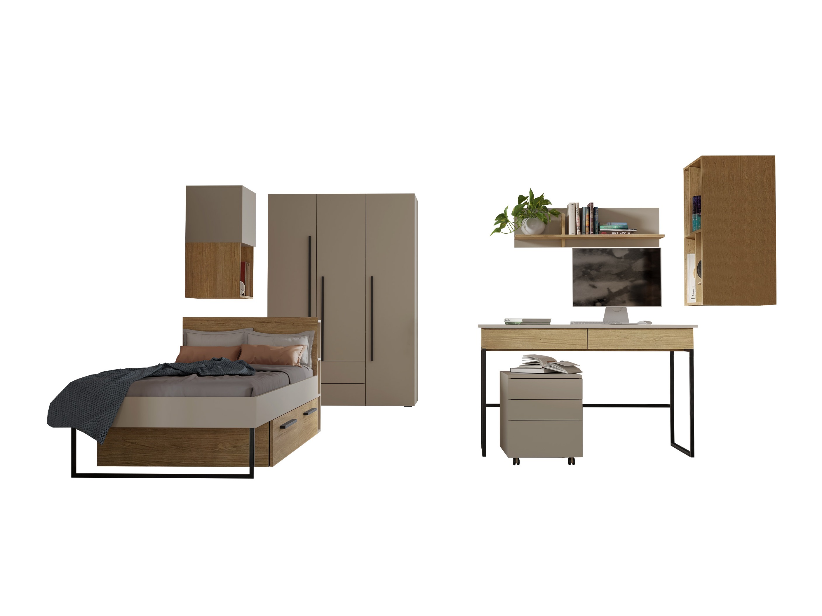 Chambre enfant complète Etruva 119 (Cachemire + Chêne)