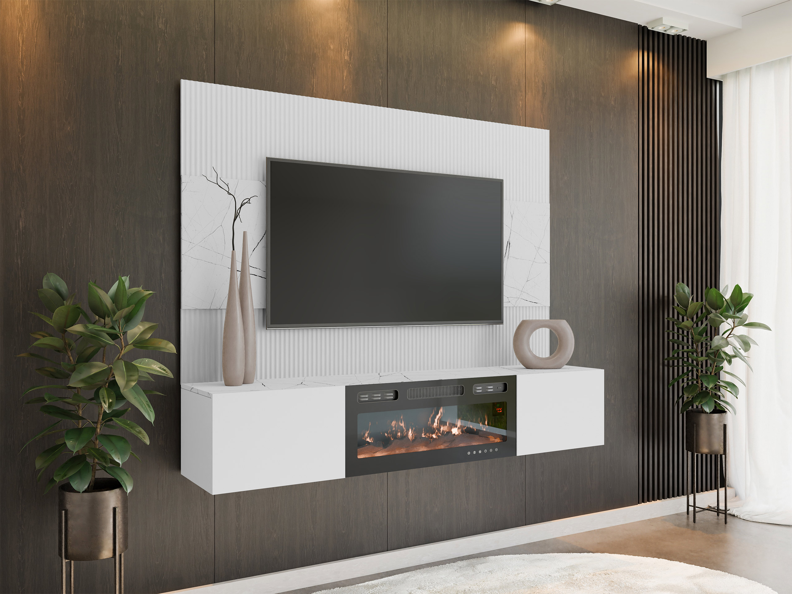Ensemble de salon Comfivo Salix VII (Blanc + Marbre blanc)