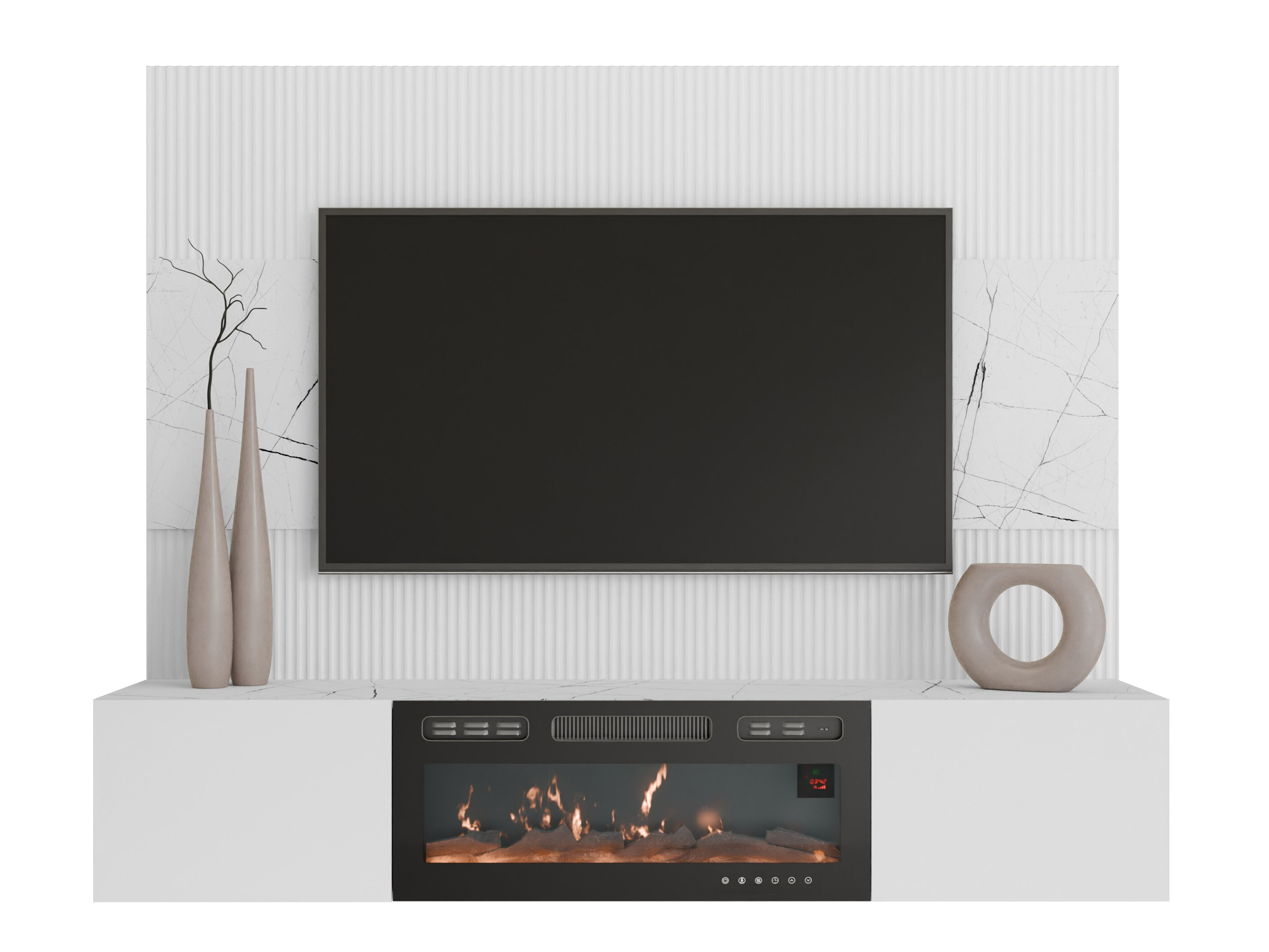 Ensemble de salon Comfivo Salix VII (Blanc + Marbre blanc)