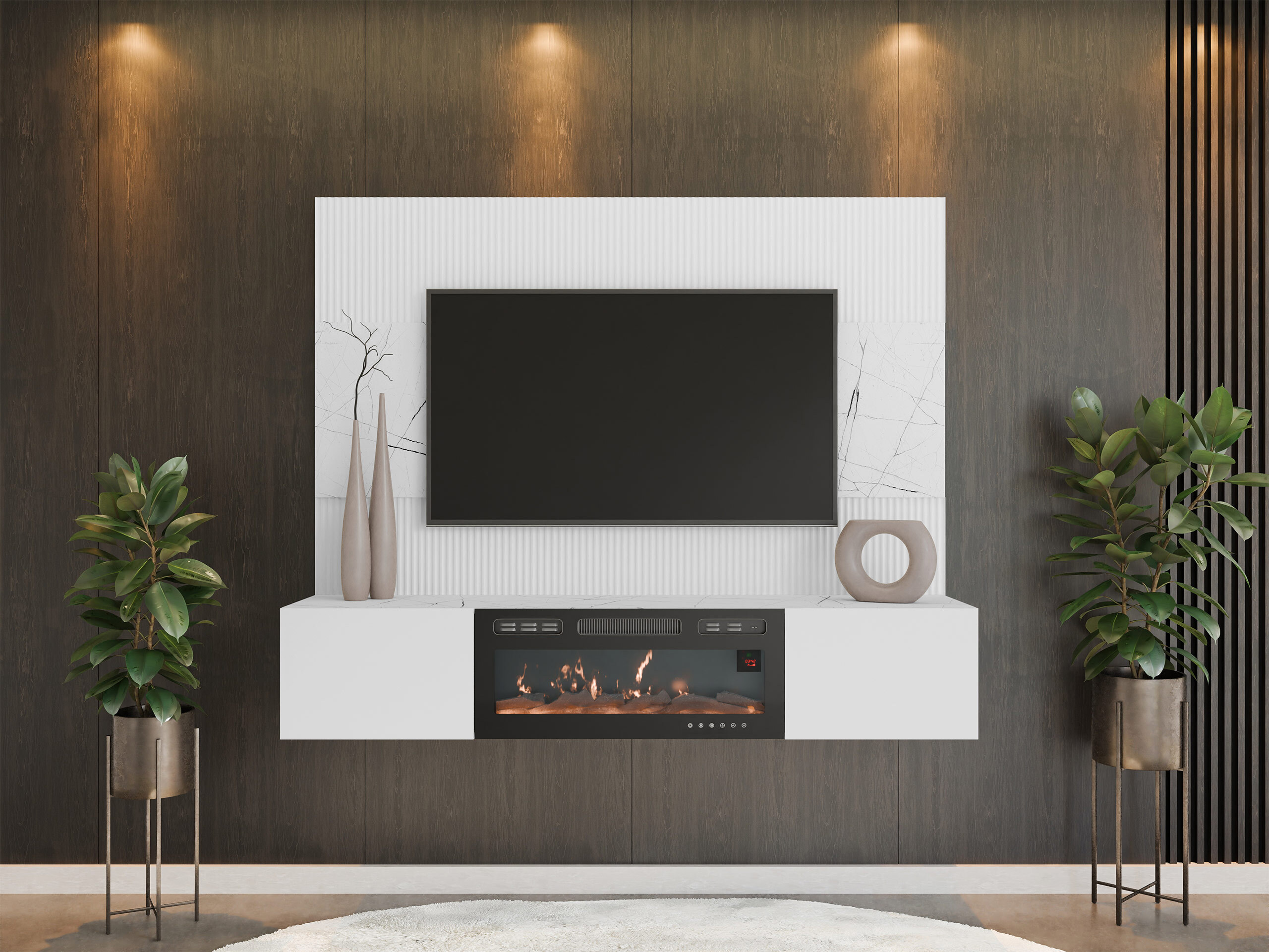 Ensemble de salon Comfivo Salix VII (Blanc + Marbre blanc)
