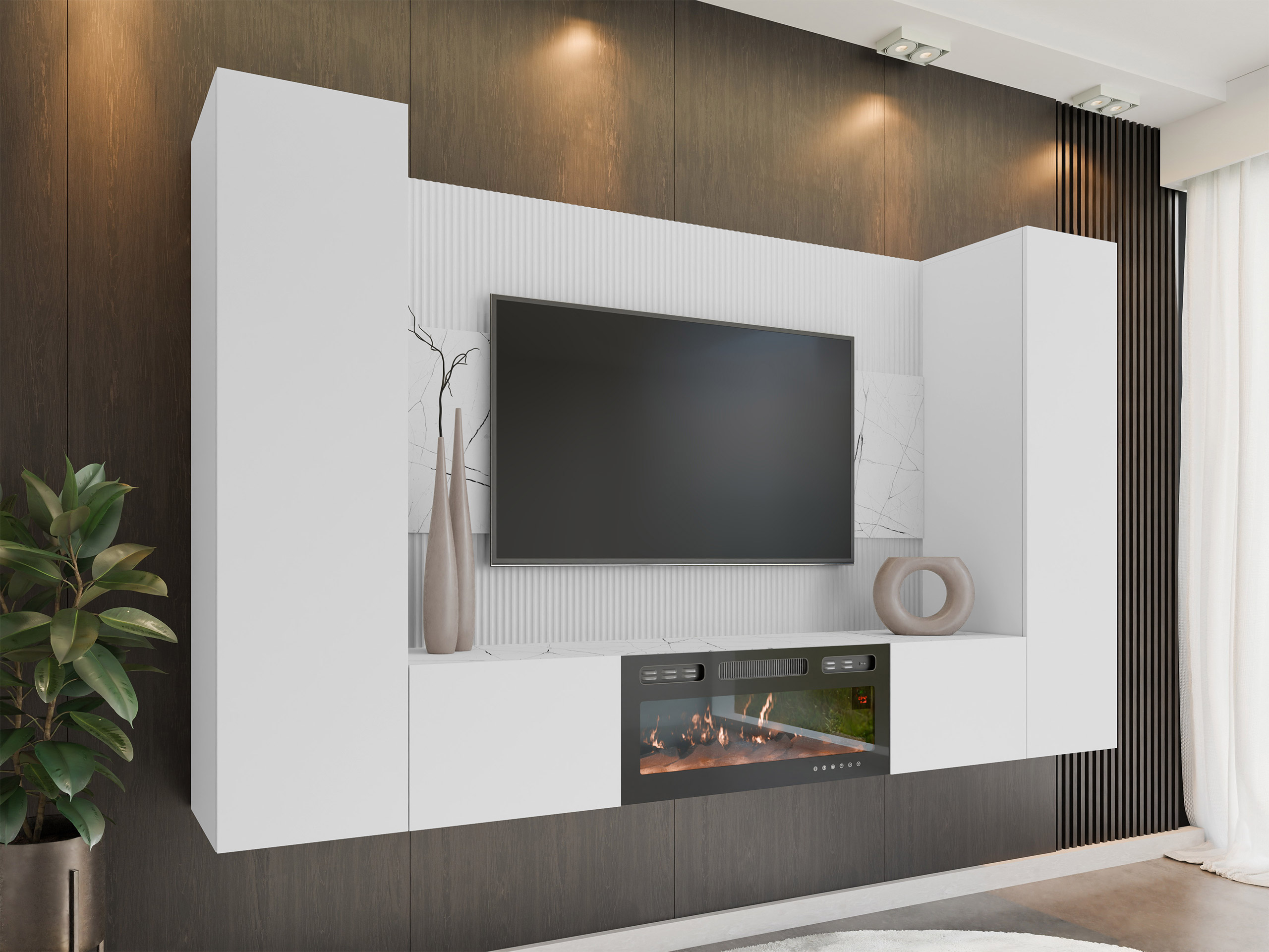Ensemble de salon Comfivo Salix VIII (Blanc + Marbre blanc)