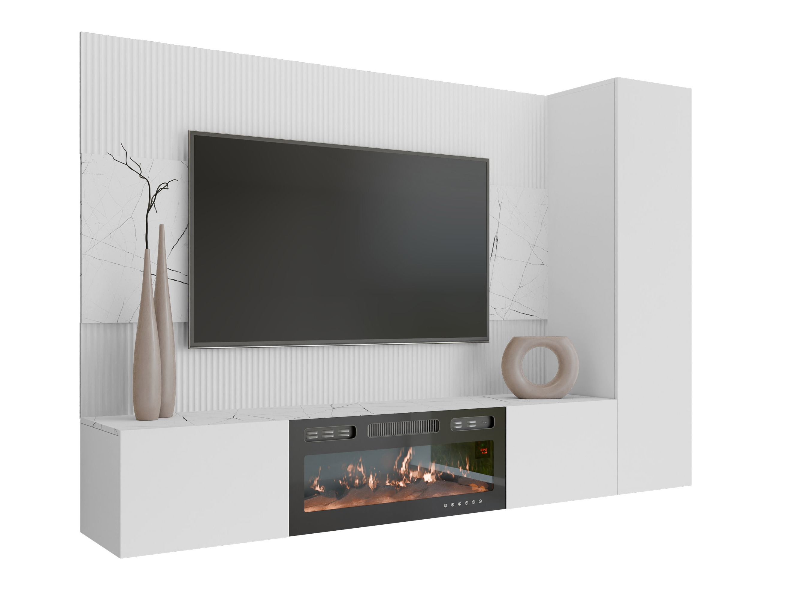 Ensemble de salon Comfivo Salix IX (Blanc + Marbre blanc)