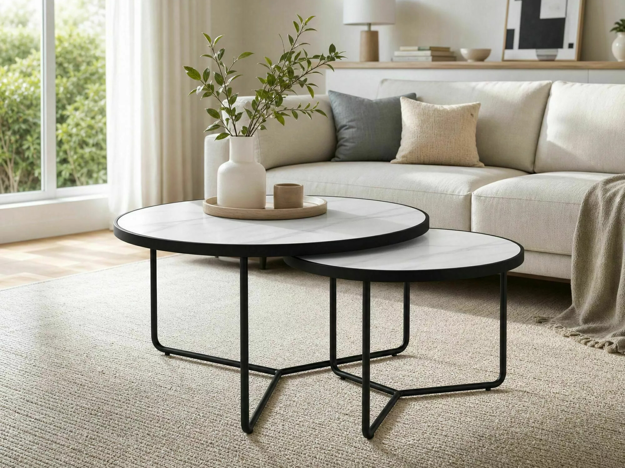 Ensemble tables basses Detroit 252 (Marbre blanc + Noir)
