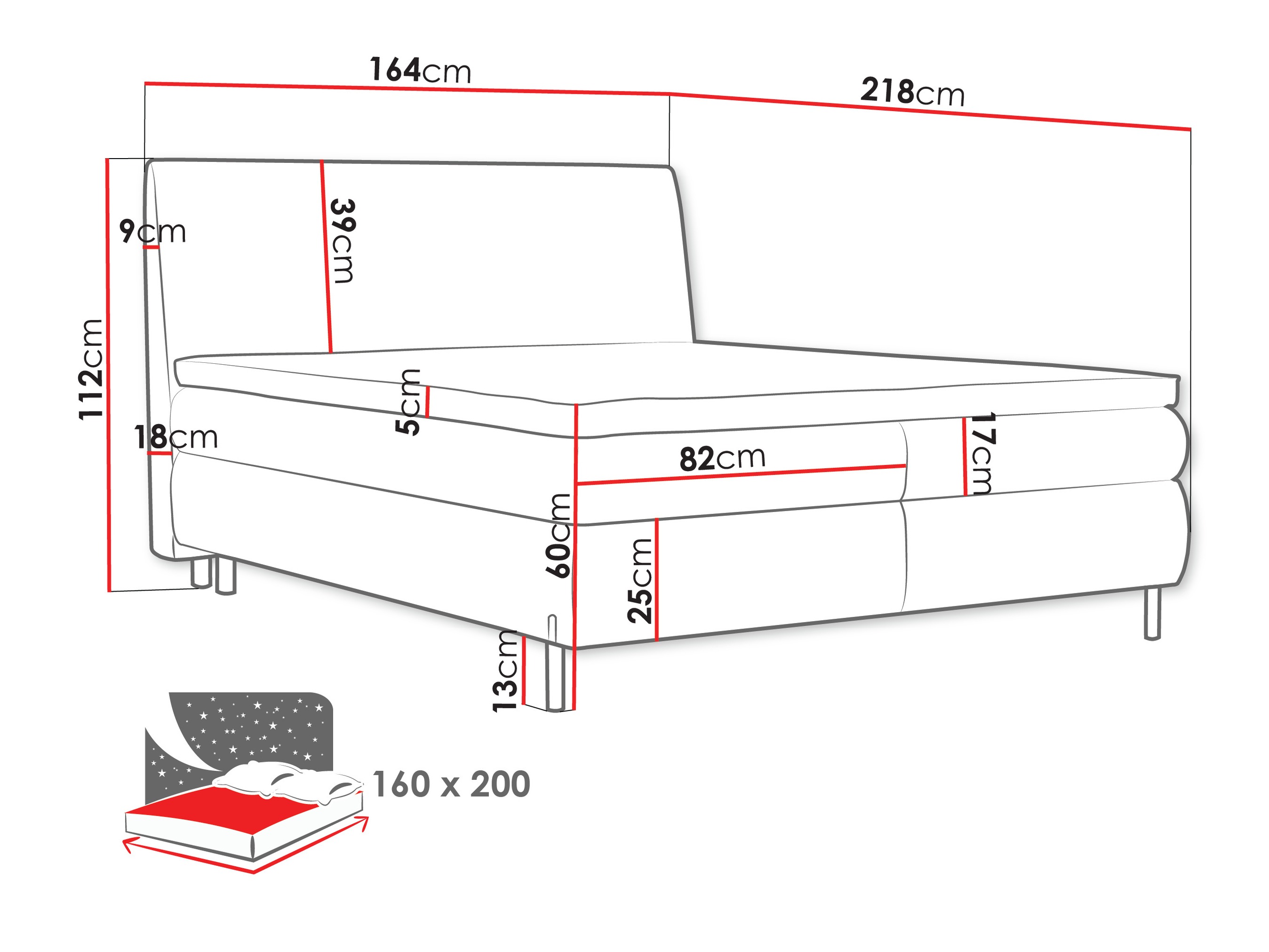 Lit boxspring Portage 113 (Adventure 94)