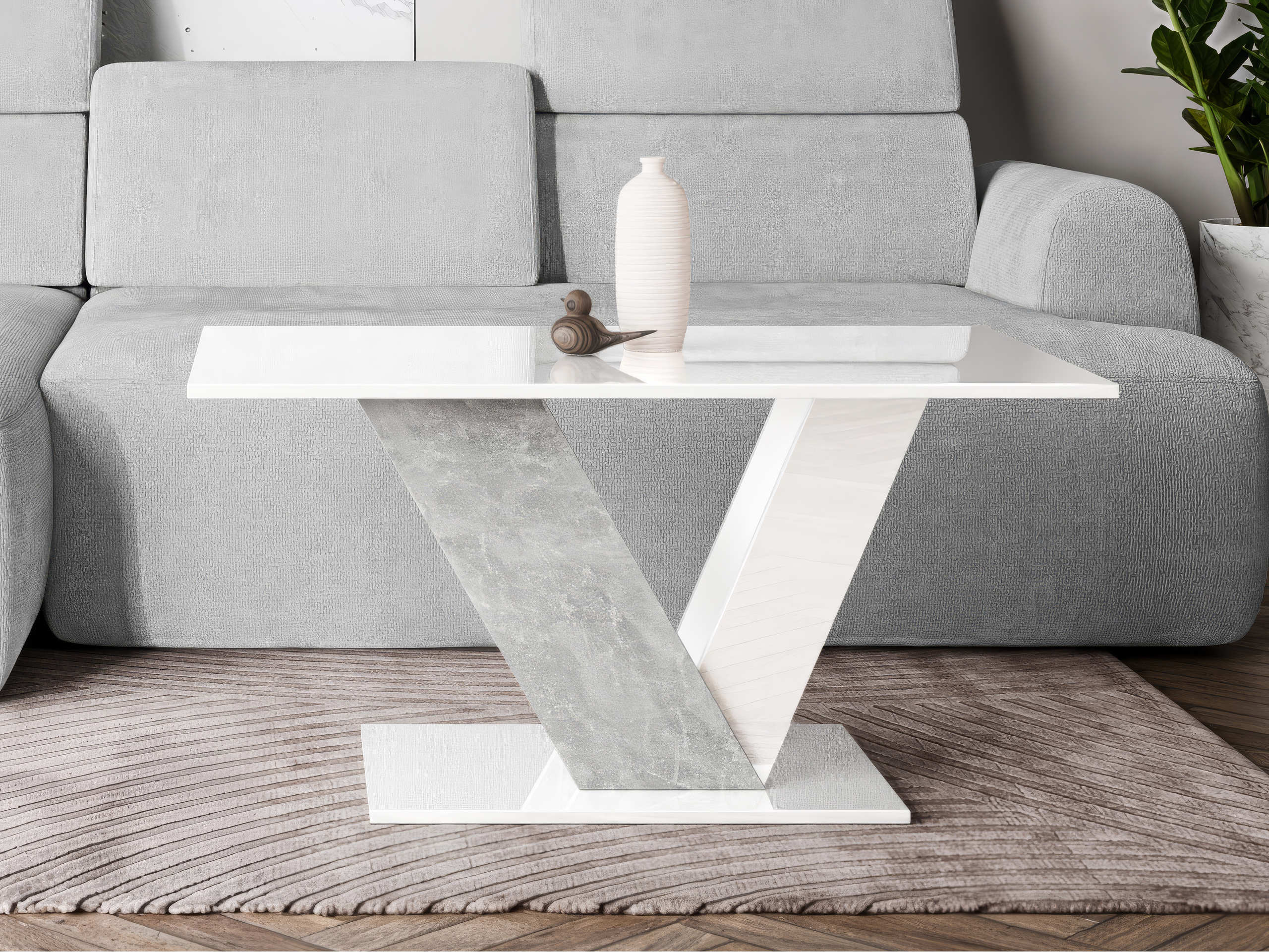 Table basse Goodyear 142 (Blanc brillant + Béton)