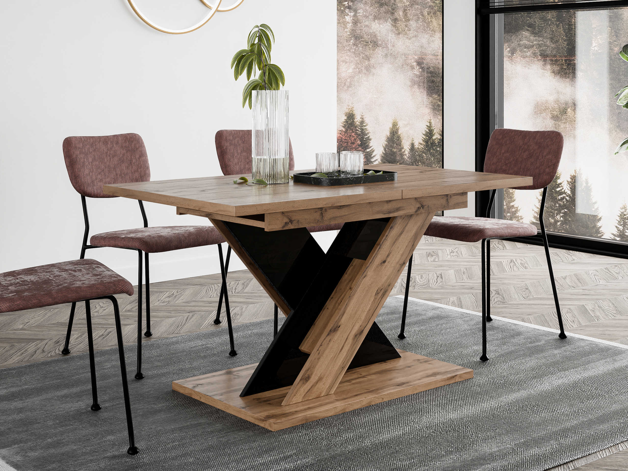Table Goodyear 141 (Chêne wotan + Noir brillant)