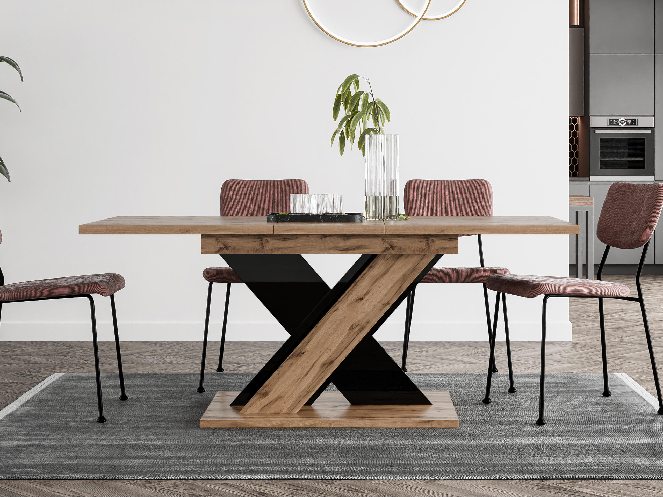 Table Goodyear 141 (Chêne wotan + Noir brillant)