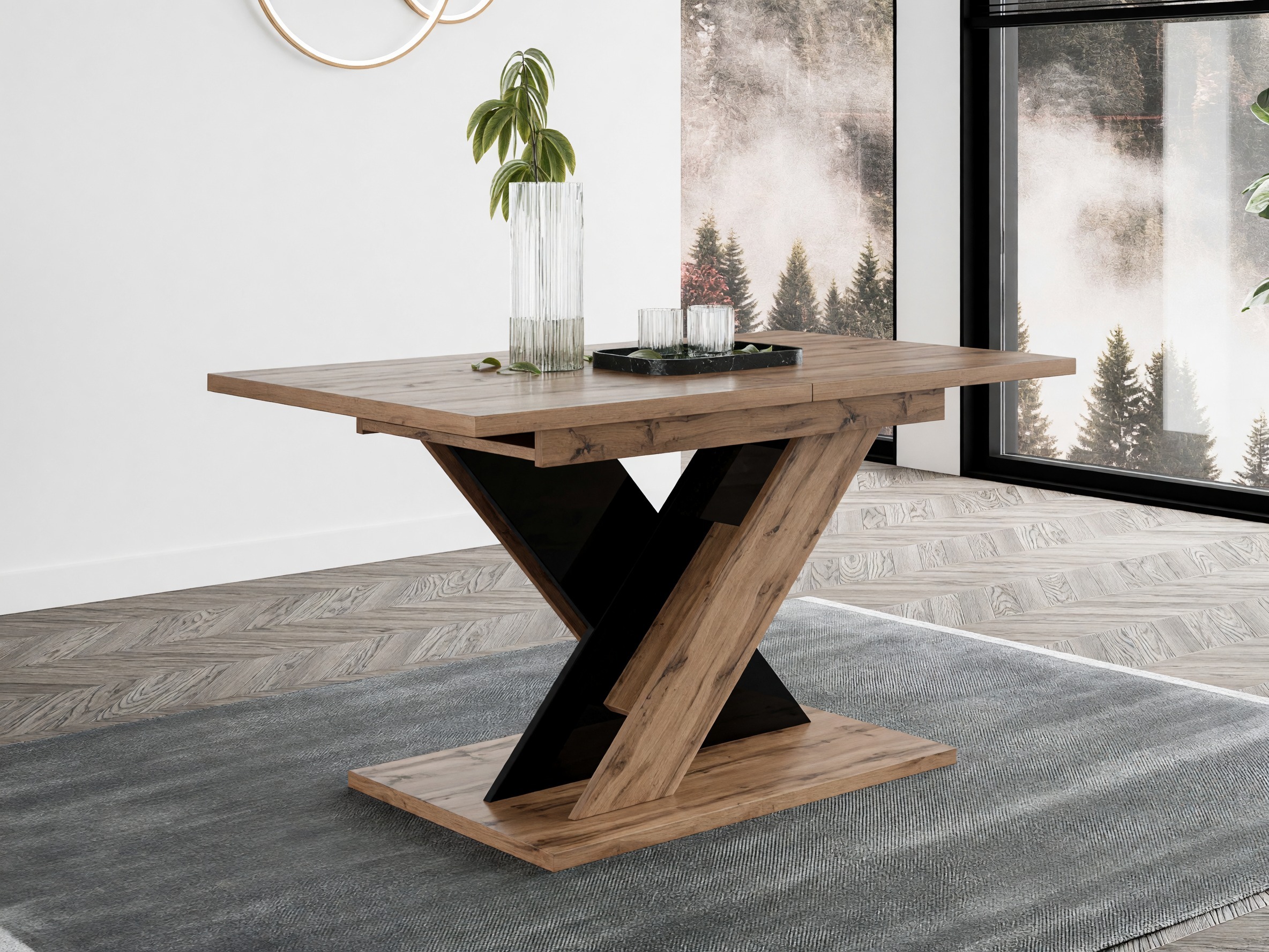 Table Goodyear 141 (Chêne wotan + Noir brillant)