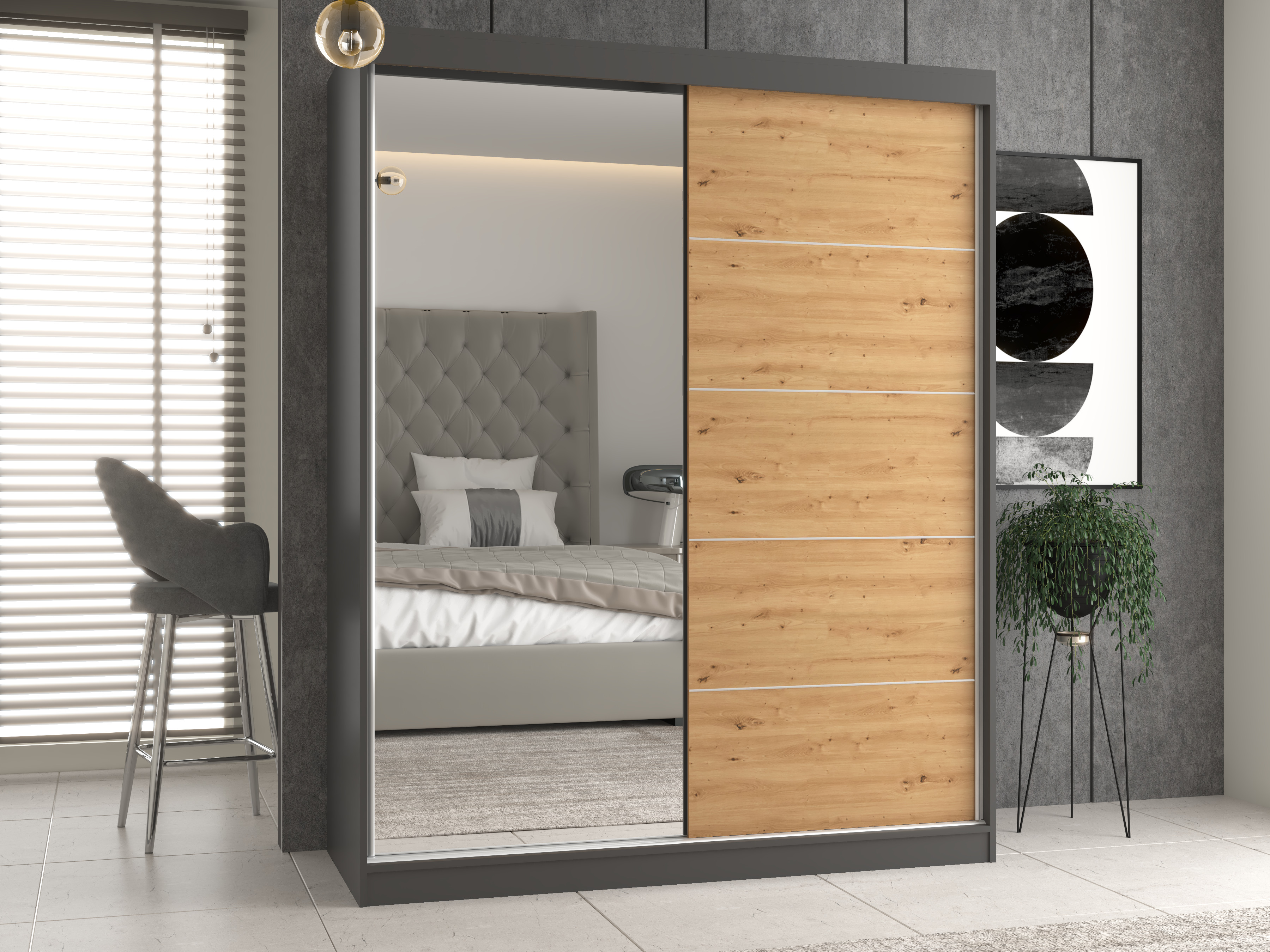 Armoire Mandeville 389 (Chêne Artisan + Anthracite)