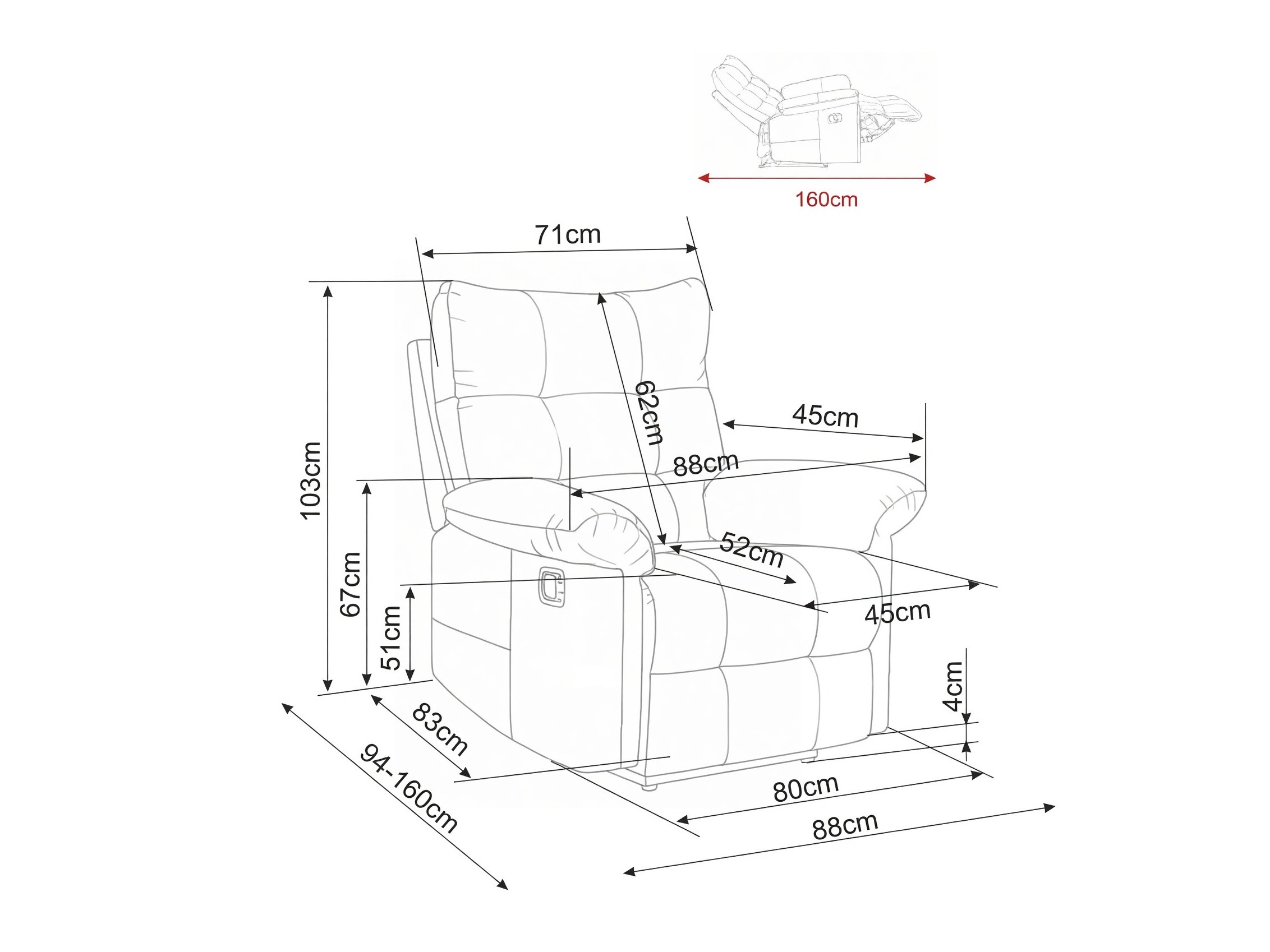 Fauteuil inclinable Detroit 1041 (Raven 07)