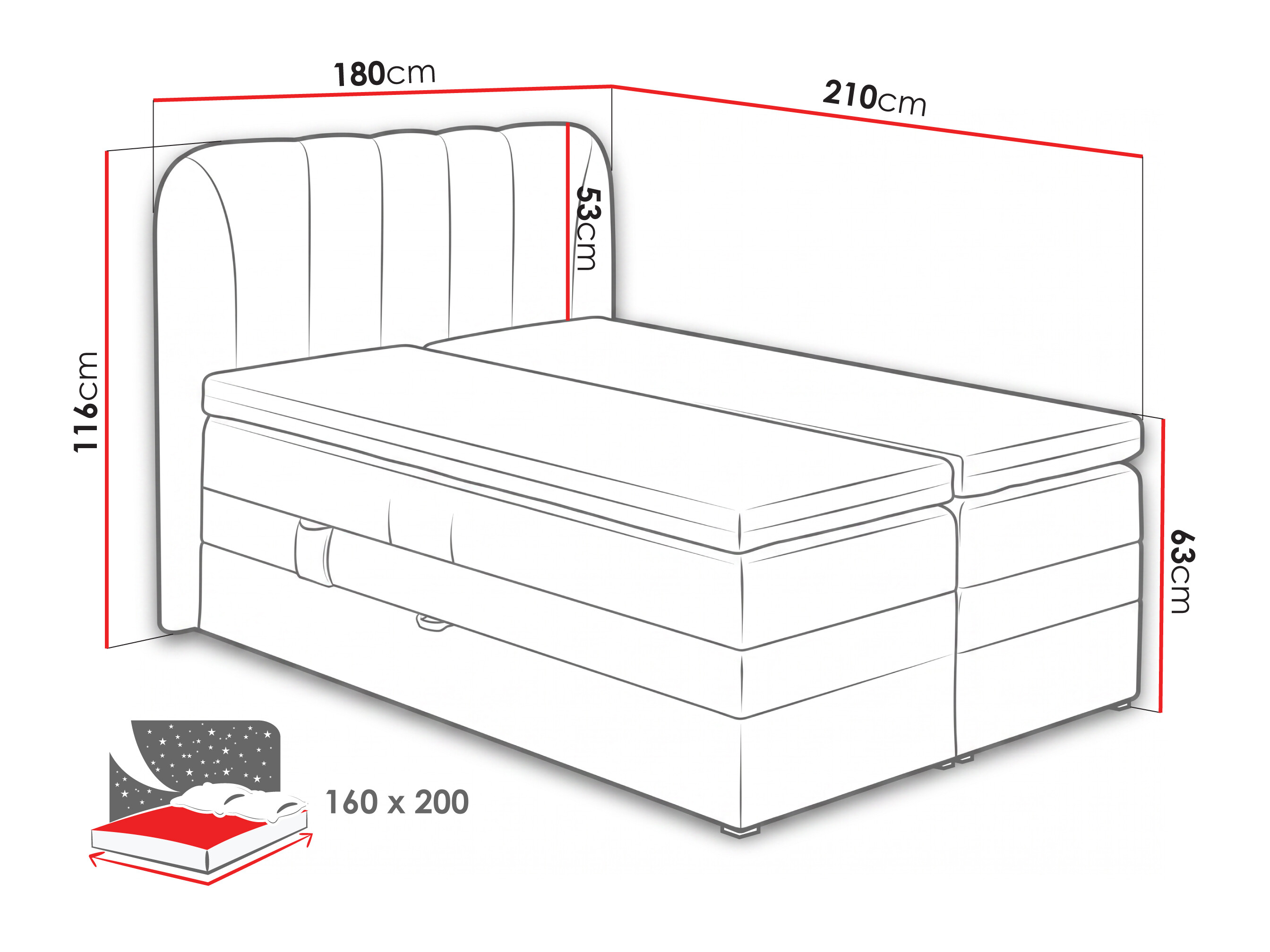 Lit boxspring Norman 127 (Gris)