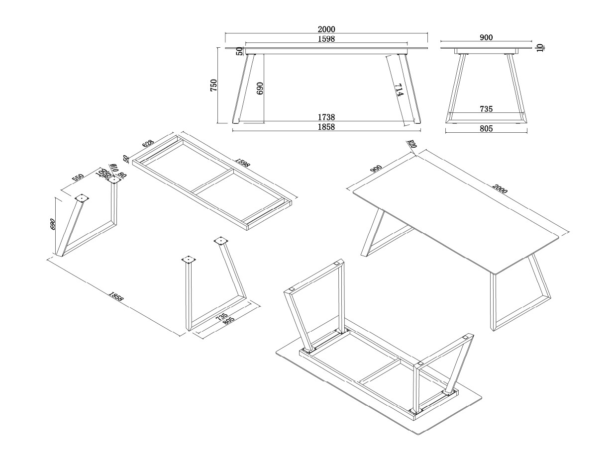 Table Dallas 5355 (Marbre blanc + Noir)