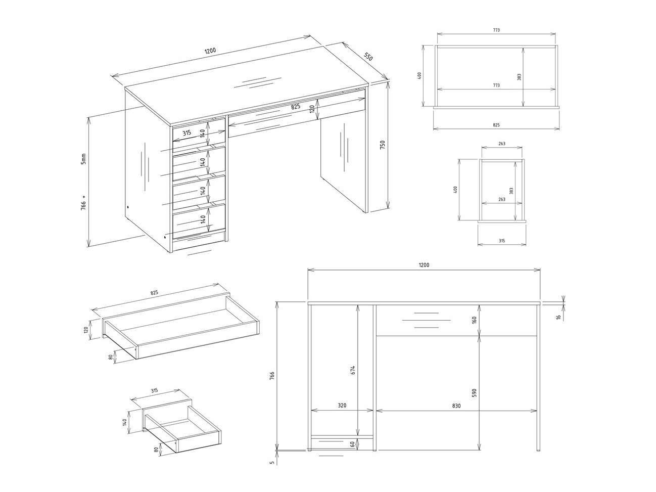 Ensemble de bureau à domicile Elbvelu 138