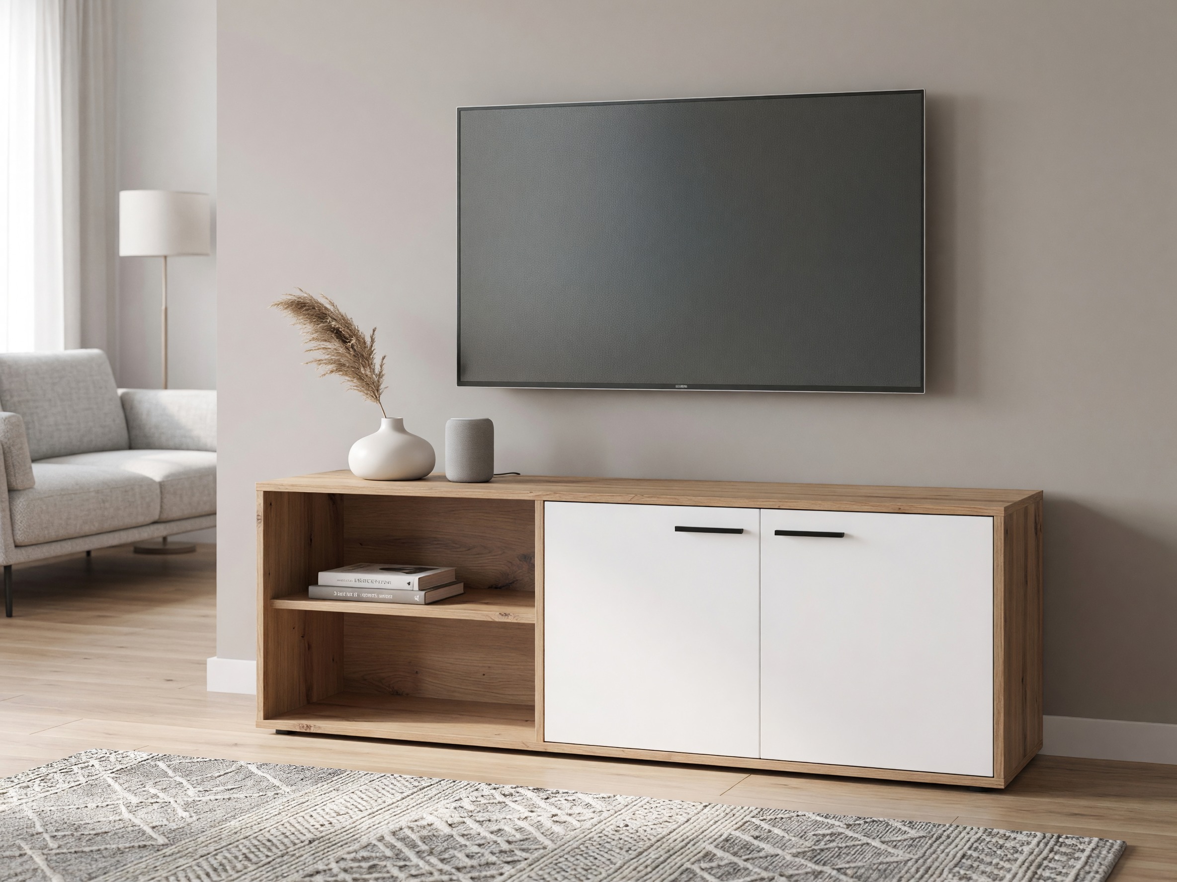 Meuble TV Ontario 245 (Blanc + Chêne Artisan)