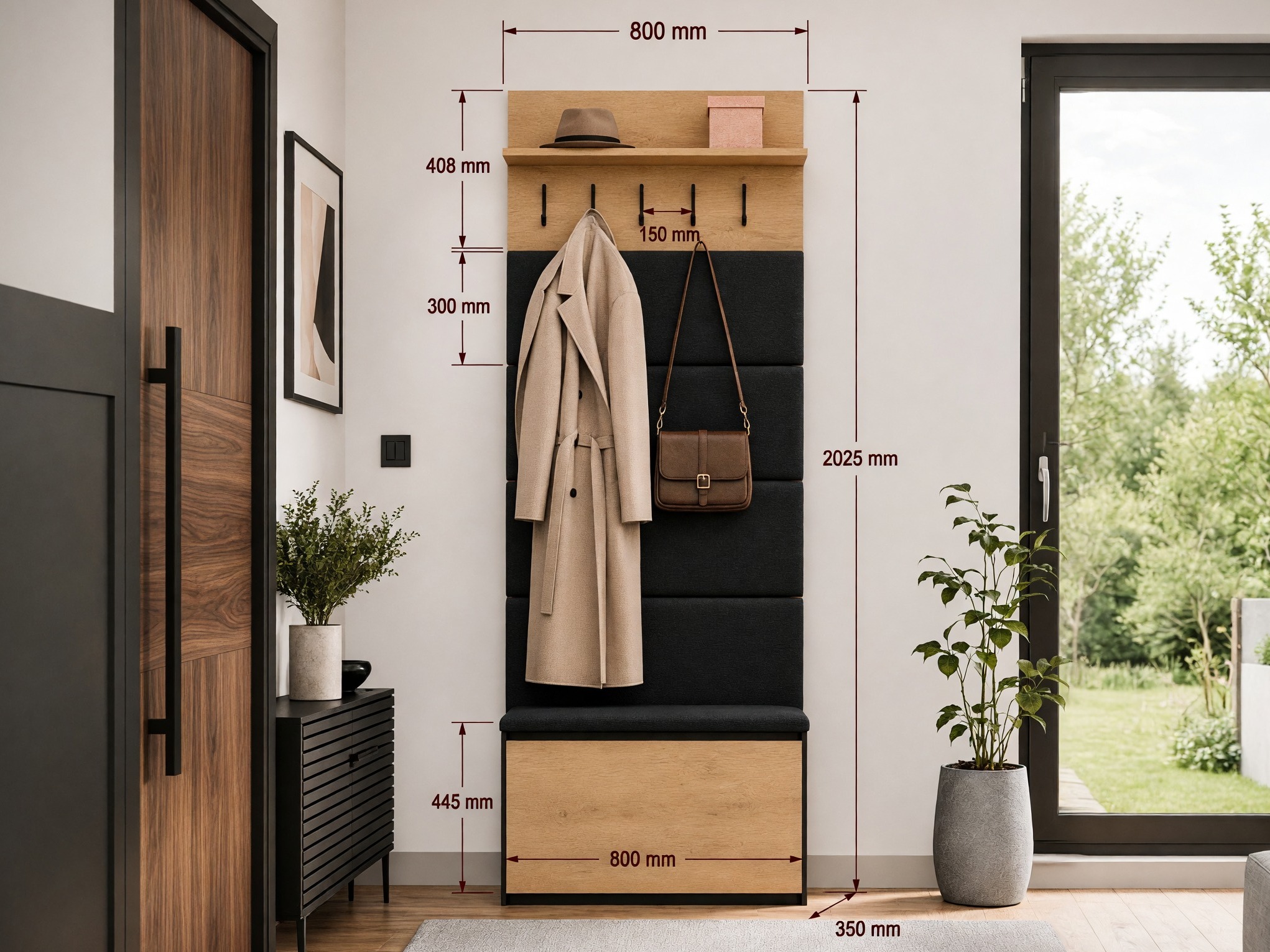 Meuble d'entrée Mandeville 404 (Chêne Artisan + Noir)