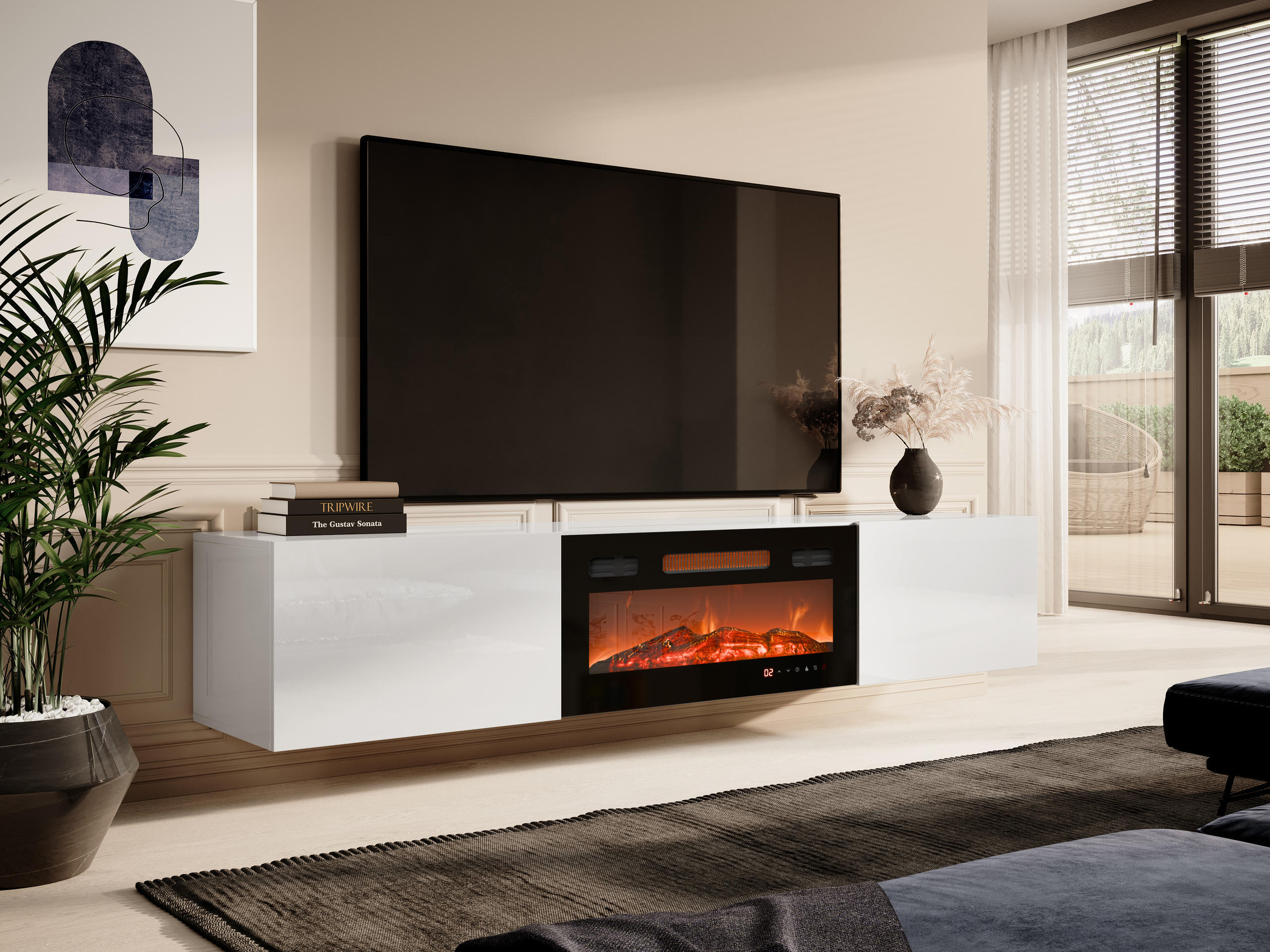 Meuble TV Imago I (Blanc + Blanc brillant)