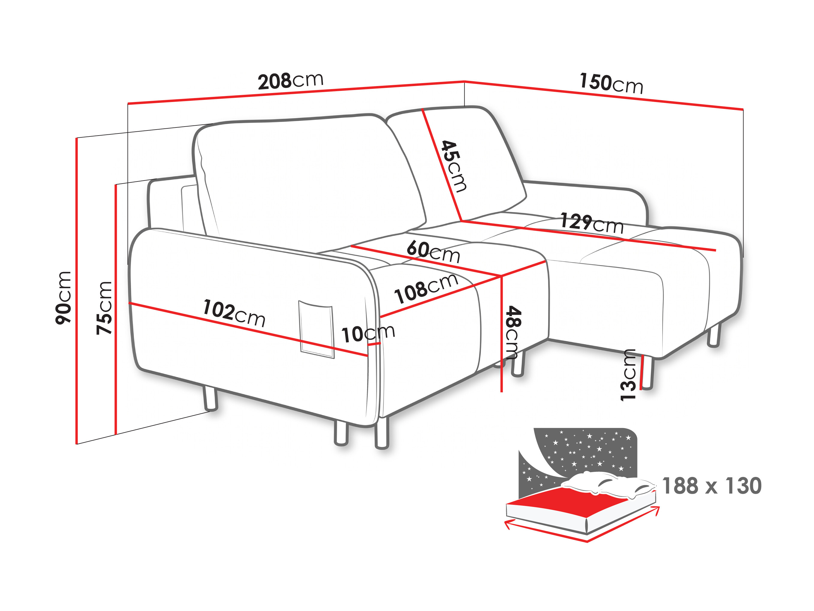 Canapé d'angle Lufkin 155 (Gerra 80)