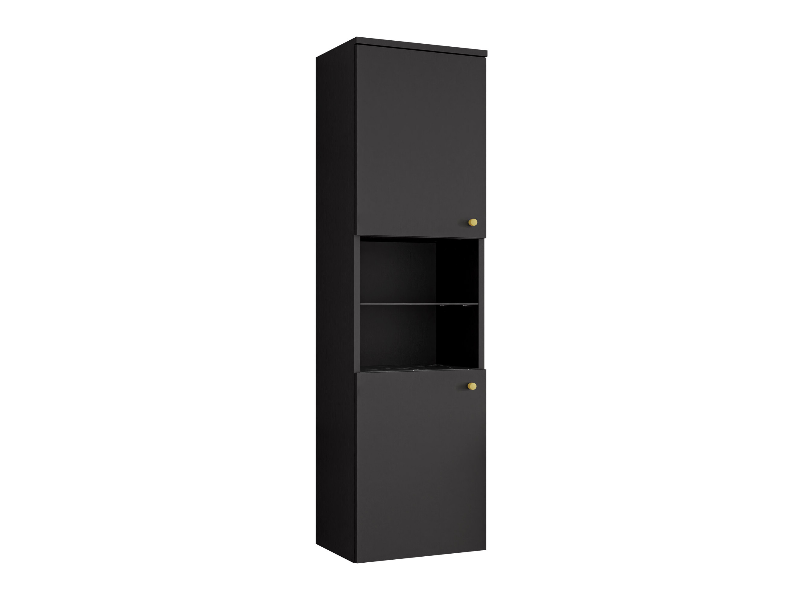 Armoire de salle de bain murale Salus (Noir + Marbre noir)