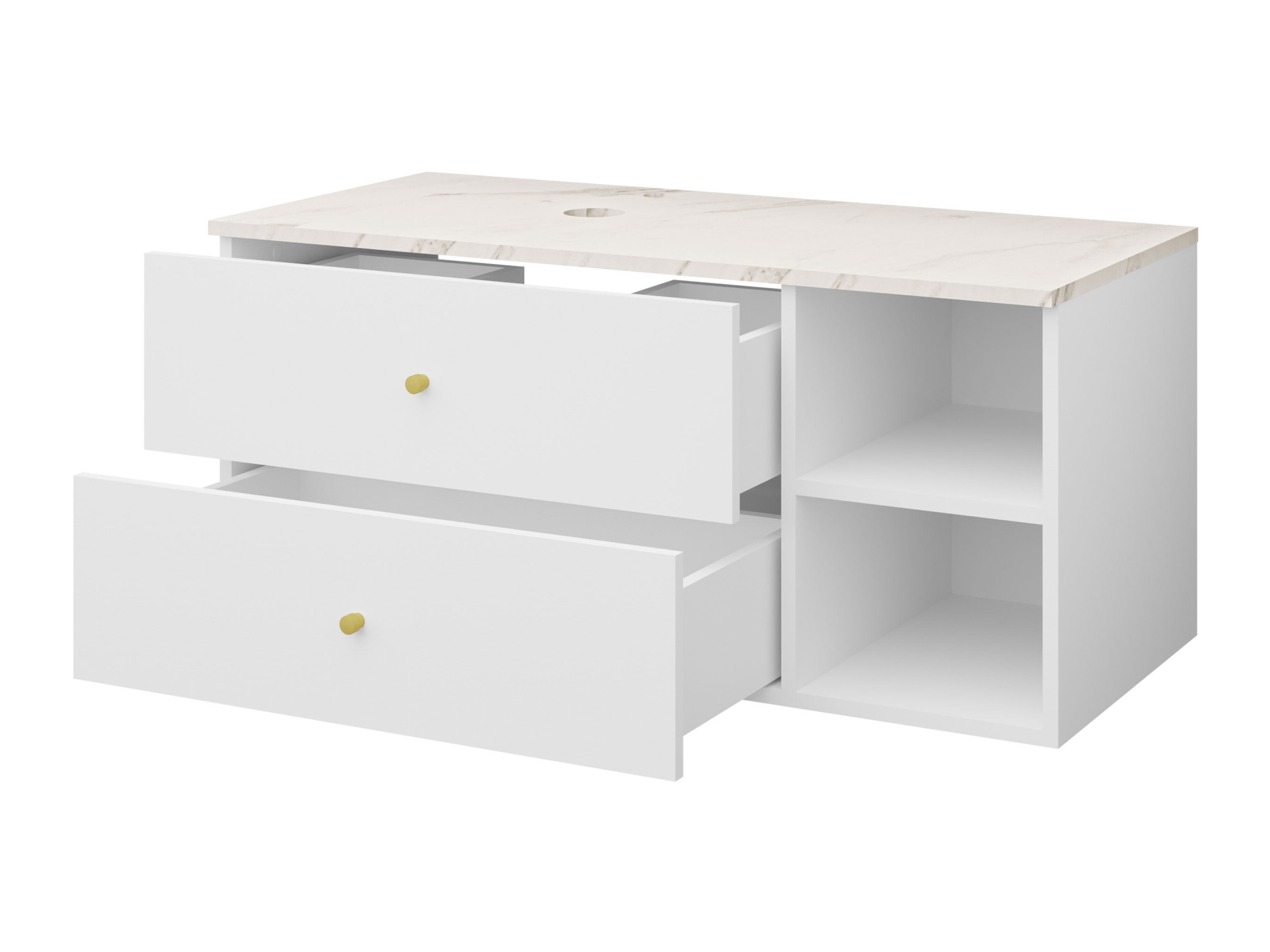 Armoire de salle de bains murale pour lavabo Salus (Blanc + Marbre blanc)
