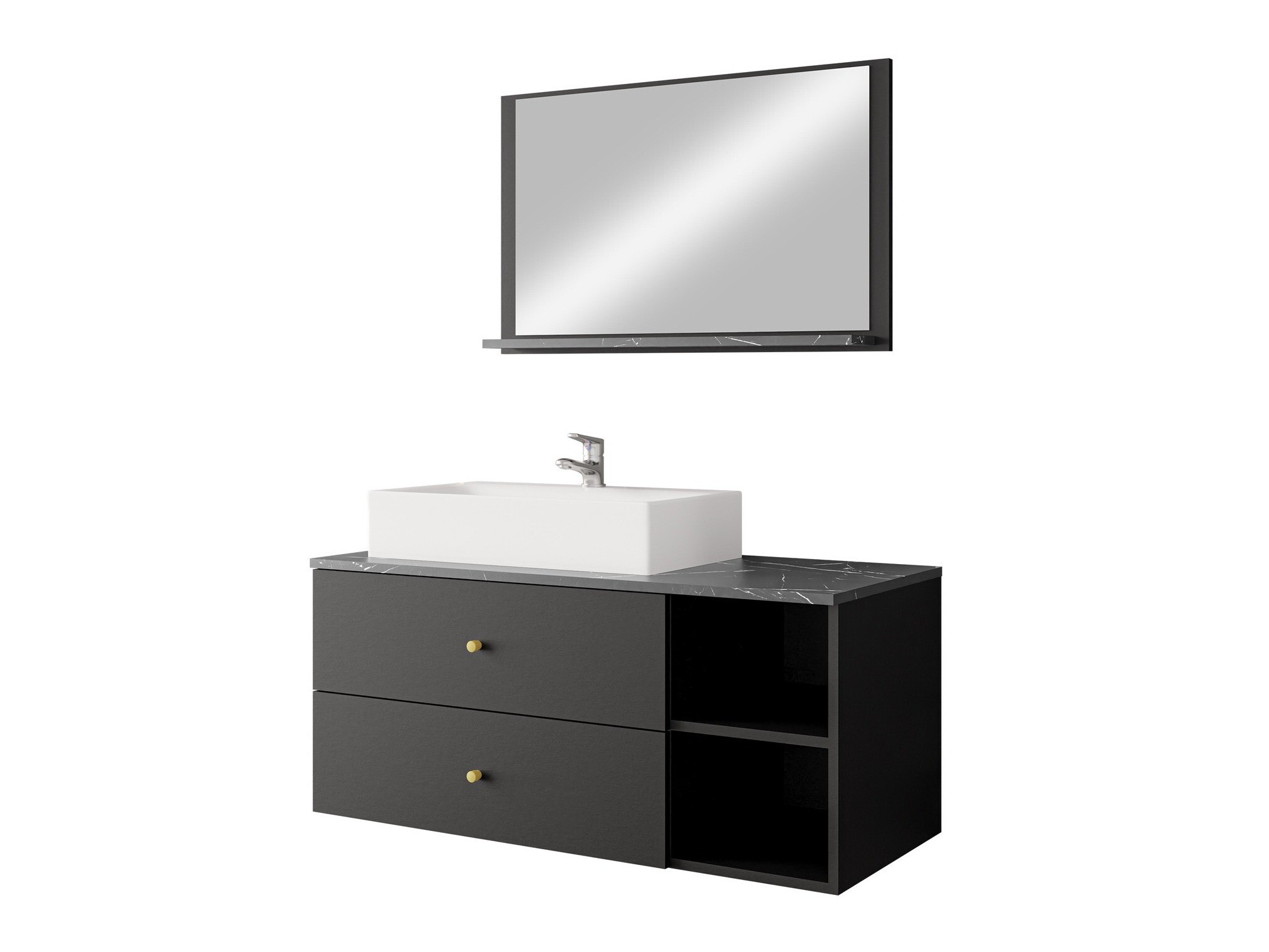 Ensemble de salle de bain Salus I (Noir + Marbre noir)