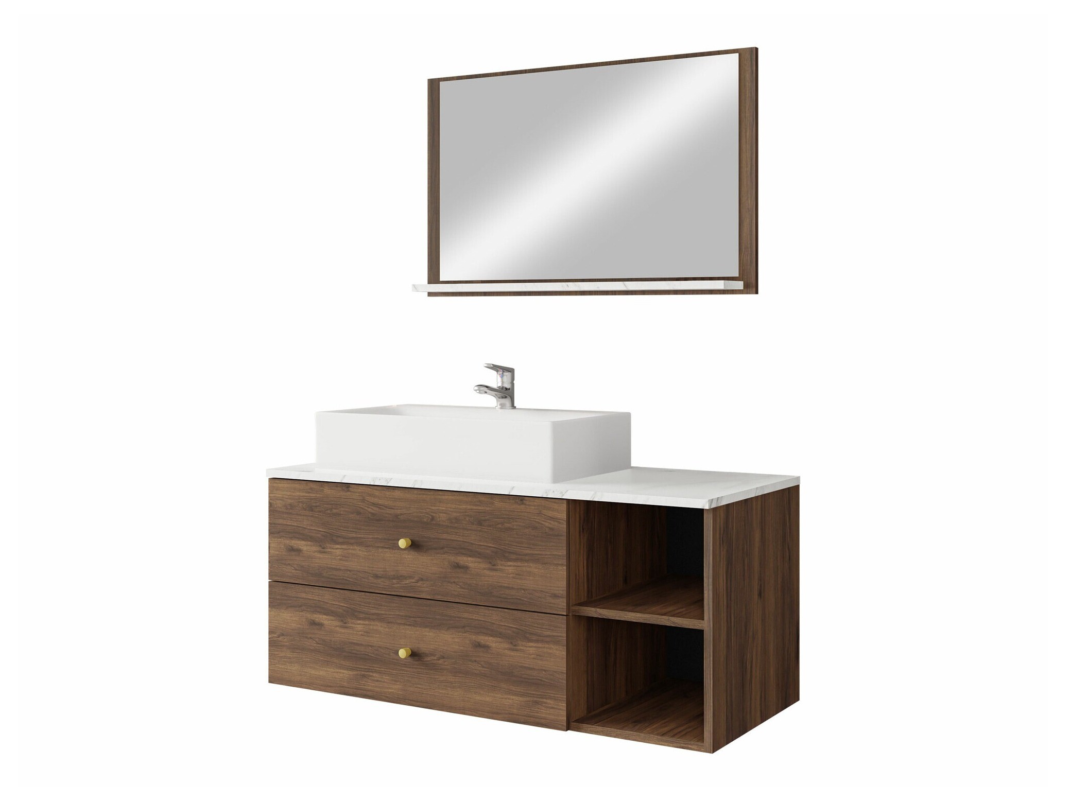 Ensemble de salle de bain Salus I (Noyer + Marbre blanc)
