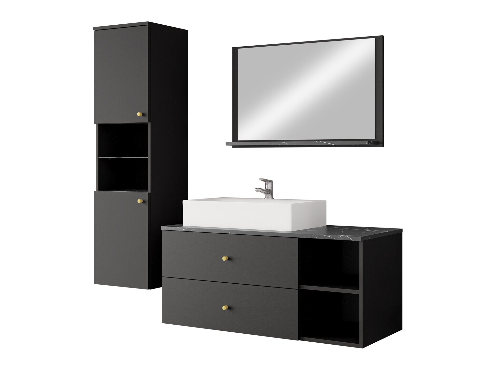 Ensemble de salle de bain Salus II (Noir + Marbre noir)