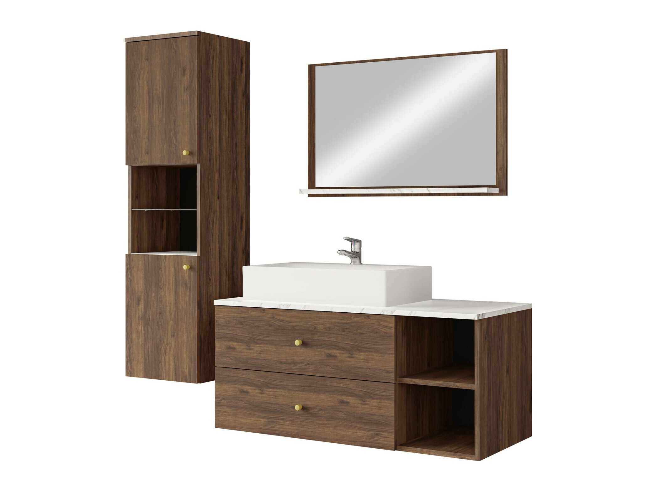 Ensemble de salle de bain Salus II (Noyer + Marbre blanc)