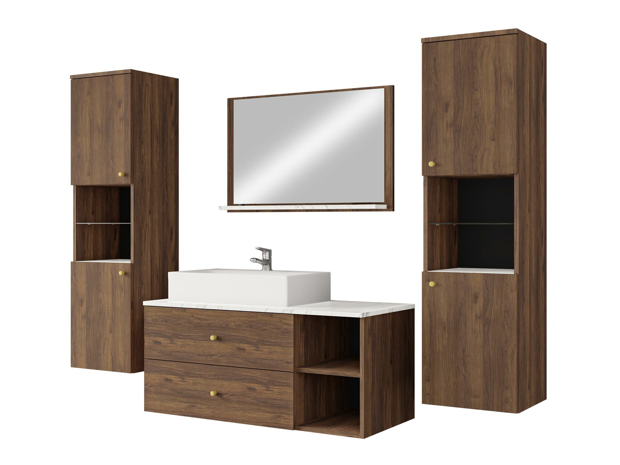 Ensemble de salle de bain Salus III (Noyer + Marbre blanc)