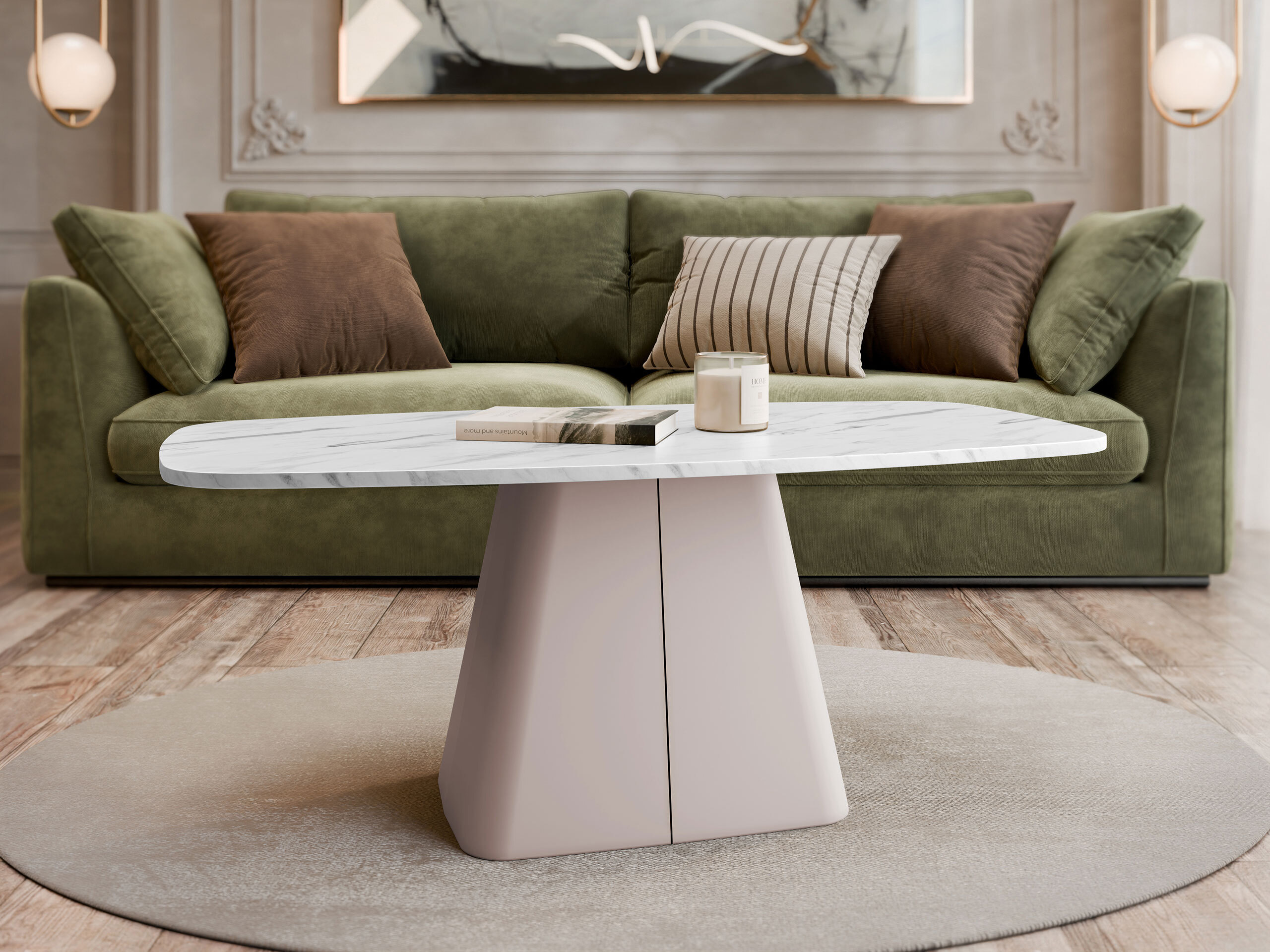 Table basse Oswego 158 (Marbre blanc + Cachemire)
