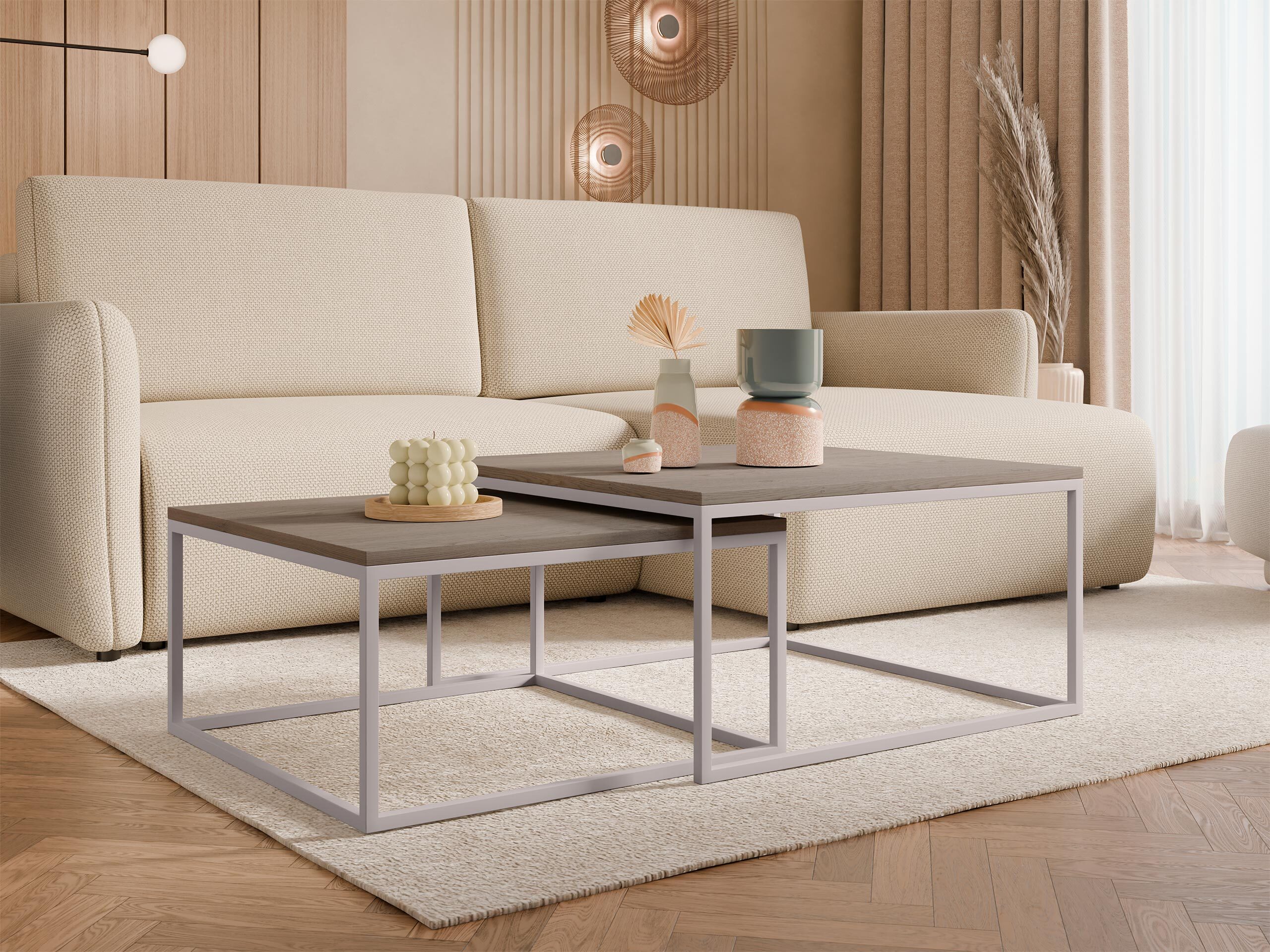 Ensemble tables basses Oswego 133 (Clair bois + Cachemire)