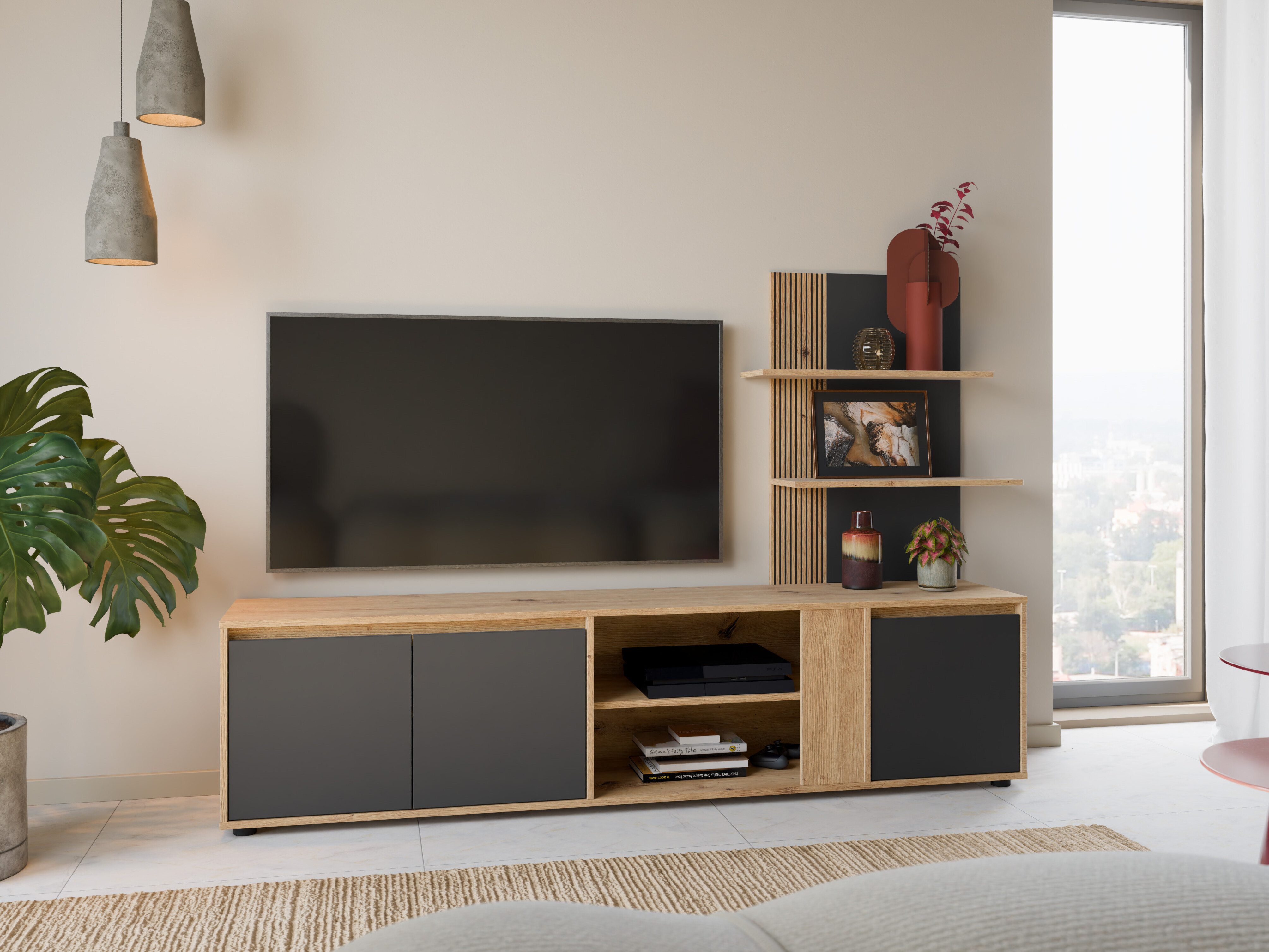 Meuble TV Torcavi 101 (Anthracite + Chêne Artisan)