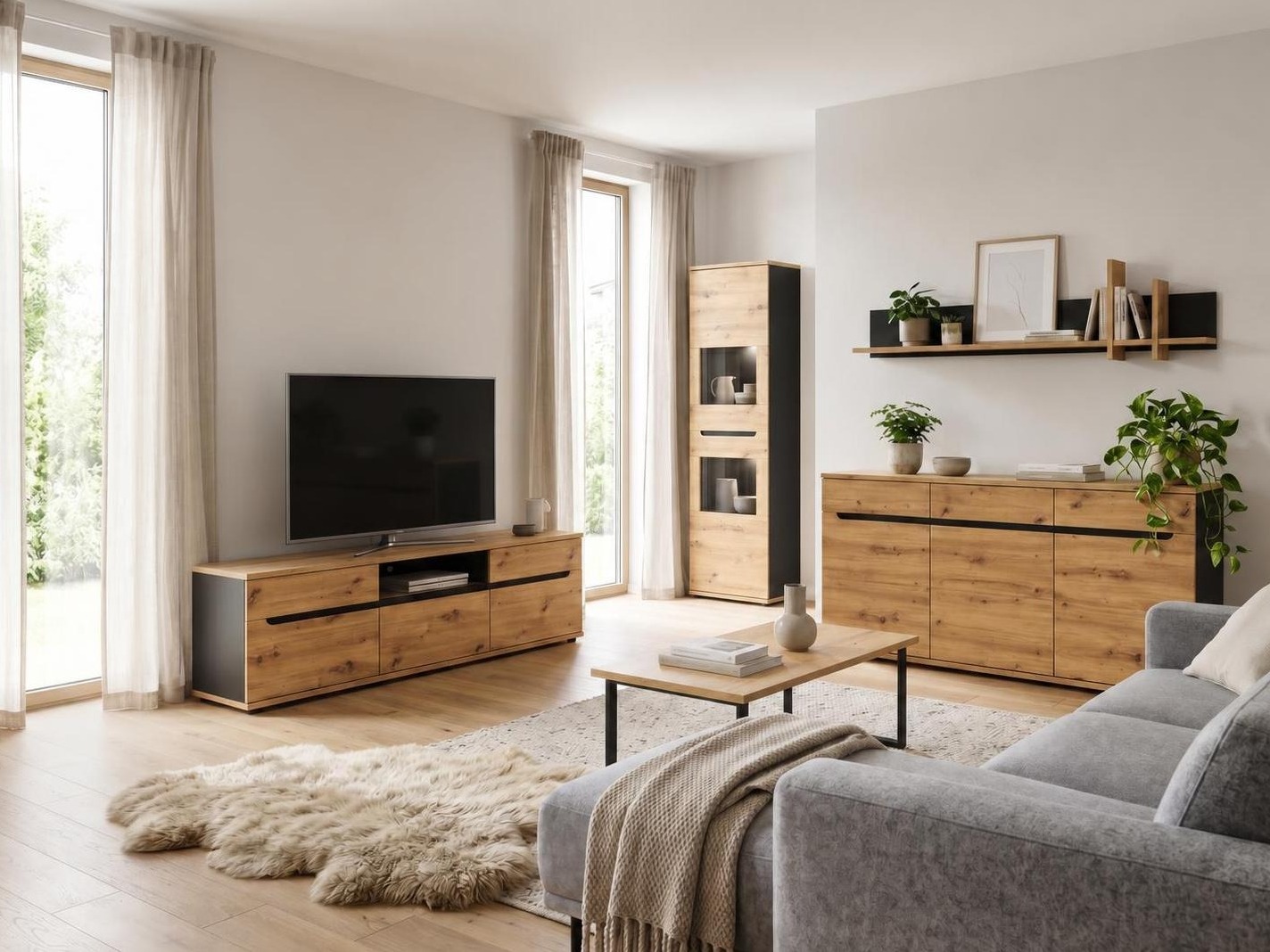 Commode Deldori 104 (Chêne Artisan + Anthracite)