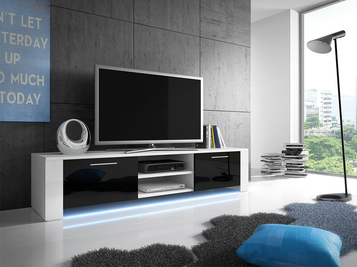 Meuble TV Uva II (Blanc + Noir brillant)